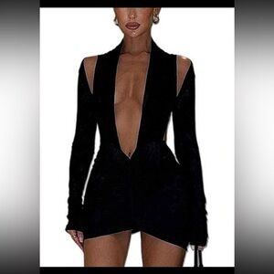 SHEIN Women Bodycon Dress, Long Sleeve V Neck Backless size medium